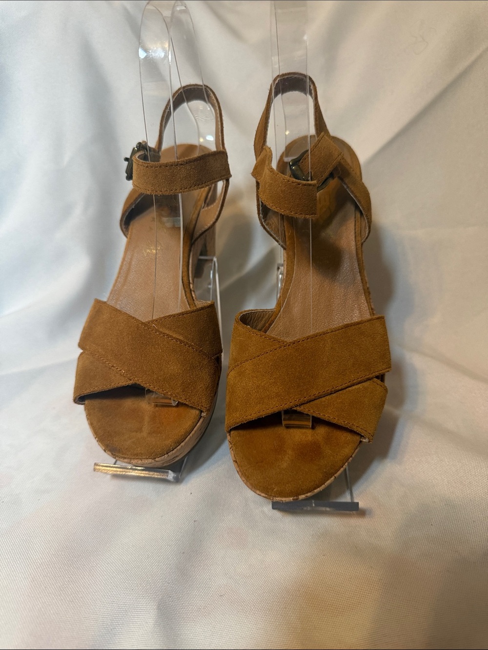 Geox Brown Suede Crisscross Wedge Sandals size: 36 1/2